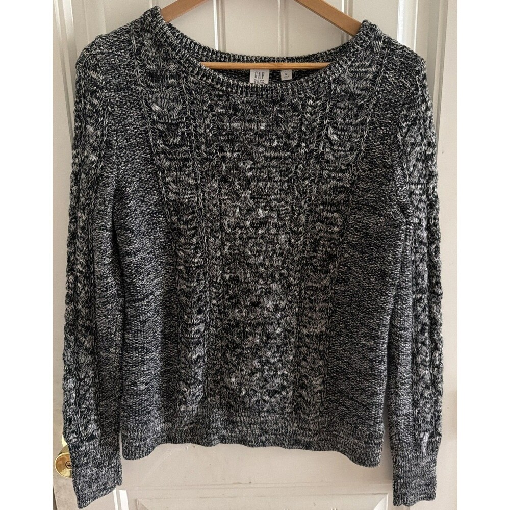 GAP Women’s Cable Knit Crew Neck Sweater M Fisherman Black White